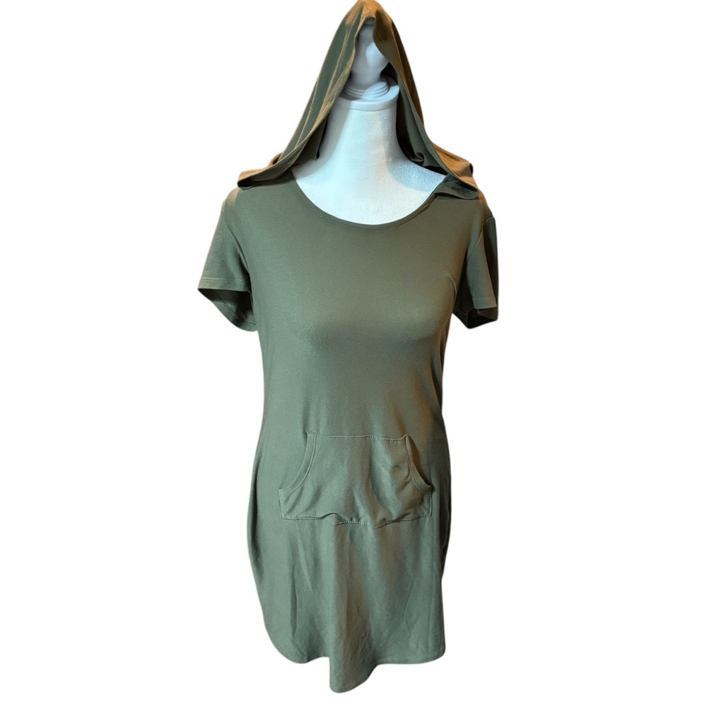 Derek Heart‎ Olive Green Short Sleeve Hooded Dress with Kangaroo Pocket M #240